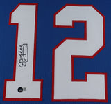 Jim Kelly Signed Buffalo Bills 35" x 43" Framed Jersey (Beckett) 5xPro Bowl Q.B.