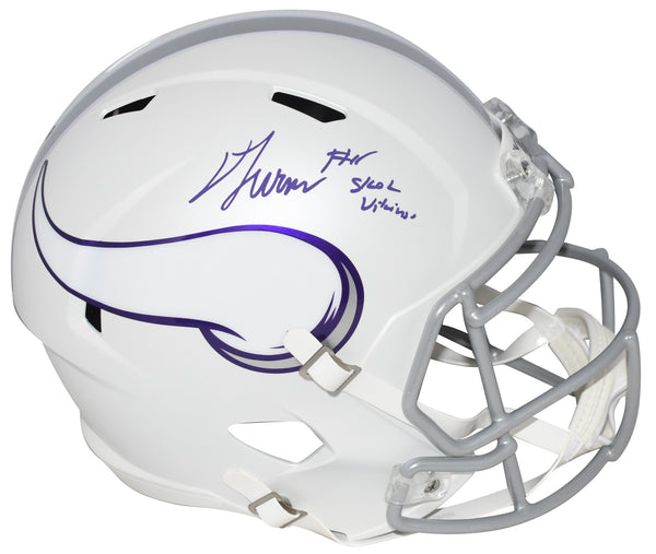 DALLAS TURNER SIGNED MINNESOTA VIKINGS WHITE FULL SIZE HELMET W/ SKOL VIKINGS