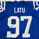 Autographed/Signed Laiatu Latu Indianapolis Blue Football Jersey JSA COA