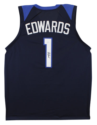 Anthony Edwards Authentic Signed Navy Blue Pro Style Jersey Autographed JSA