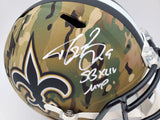 DREW BREES AUTOGRAPHED SAINTS CAMO FULL SIZE HELMET SB XLIV MVP BECKETT 191124