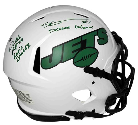 DARRELLE REVIS & SAUCE GARDNER SIGNED NEW YORK JETS LUNAR HELMET W/ ISLAND