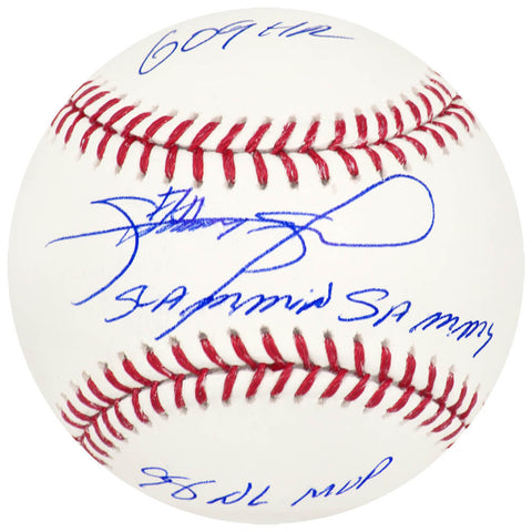 Sammy Sosa Signed Rawlings MLB Baseball w/Slammin, 609 HR, 98 NL MVP - (SS COA)