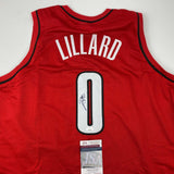 Autographed/Signed Damian Lillard Portland Red Basketball Jersey JSA COA