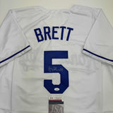 Autographed/Signed George Brett Kansas City White Baseball Jersey JSA COA