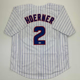 Autographed/Signed Nico Hoerner Chicago Baseball Jersey Beckett BAS COA