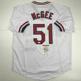 Autographed/Signed WILLIE MCGEE St. Louis White Baseball Jersey JSA COA Auto