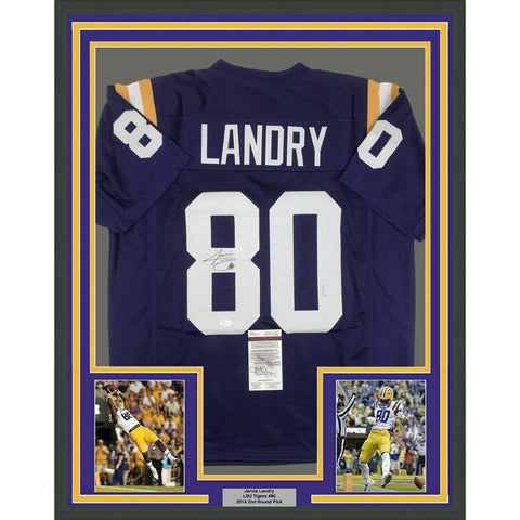 FRAMED Autographed/Signed JARVIS LANDRY 33x42 LSU Tigers Purple Jersey JSA COA