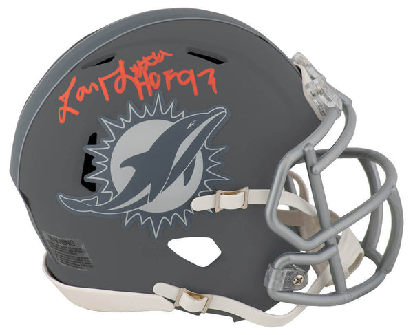 Larry Little Signed Dolphins SLATE Riddell Mini Helmet W/HOF'93 - (SCHWARTZ COA)