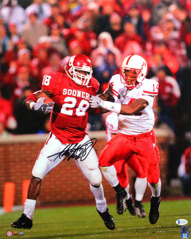 Adrian Peterson Signed Oklahoma Sooners 16x20 HM Photo vs Nebraska - Beckett Wit