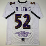 Autographed/Signed Ray Lewis Baltimore White Stat Football Jersey Beckett COA