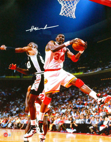 Hakeem Olajuwon Signed Rockets 16x20 Rebound Against Robinson Photo- Beckett*Wte