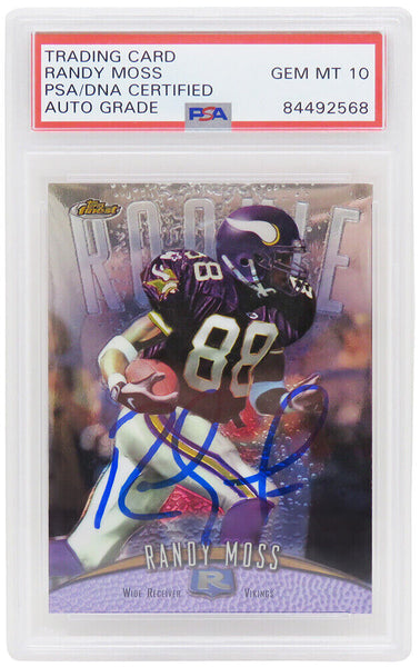 Randy Moss Autographed Vikings 1998 Topps Finest Rookie Card #135 (PSA- Auto 10)