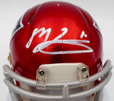 Mac Jones Autographed Patriots Flash Red Mini Helmet (Damaged) Beckett WS86318