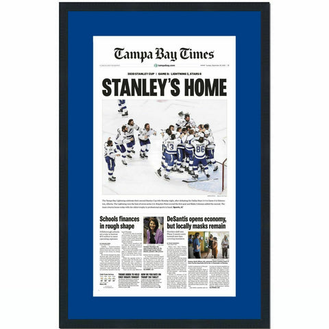 Framed Tampa Bay Times Lightning 2020 Stanley Cup Champs Newspaper 17x27 Photo