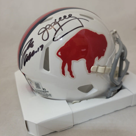 JIM KELLY & JOSH ALLEN DUAL SIGNED BUFFALO BILLS CLASSIC SPEED MINI HELMET BAS