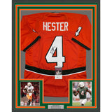 Framed Autographed/Signed Devin Hester 35x39 Miami Orange Jersey JSA COA