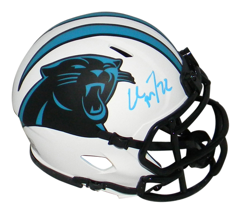 CHRISTIAN McCAFFREY SIGNED CAROLINA PANTHERS LUNAR SPEED MINI HELMET BECKETT