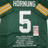 Autographed/Signed Paul Hornung Green Bay Green Stat Football Jersey JSA COA