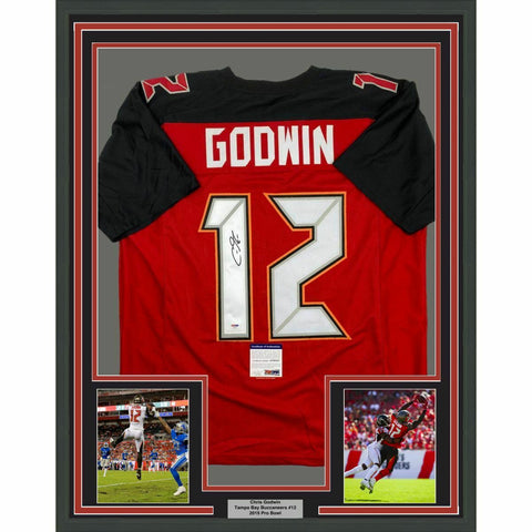 FRAMED Autographed/Signed CHRIS GODWIN 33x42 Tampa Bay Red Jersey PSA/DNA COA