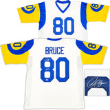 RAMS ISAAC BRUCE AUTOGRAPHED SIGNED WHITE JERSEY "HOF 20" BECKETT WITNESS 230163