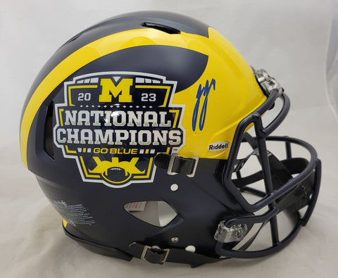 JJ McCARTHY SIGNED MICHIGAN NATIONAL CHAMPS LOGO SPEED AUTHENTIC HELMET BAS