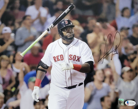 David Ortiz Autographed Boston Red Sox Bat Flip Photo Beckett Witnessed