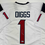 Autographed/Signed Stefon Diggs Houston White Football Jersey Beckett BAS COA