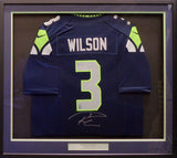 SEAHAWKS RUSSELL WILSON AUTOGRAPHED FRAMED BLUE NIKE JERSEY RW HOLO 185070