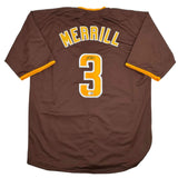 Autographed/Signed Jackson Merrill San Diego Brown Baseball Jersey Beckett COA