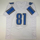 Autographed/Signed Calvin Johnson HOF 21 Detroit White Football Jersey JSA COA