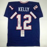 Autographed/Signed JIM KELLY Buffalo Blue Football Jersey JSA COA Auto