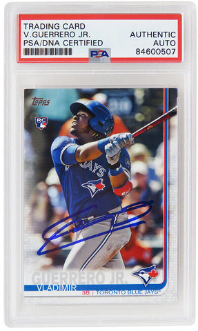 Vladimir Guerrero Jr Autographed 2019 Topps Series 2 RC Card (No #)(PSA)