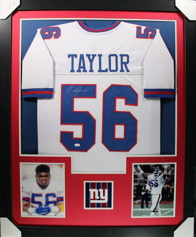 LAWRENCE TAYLOR (Giants white TOWER) Signed Autographed Framed Jersey JSA