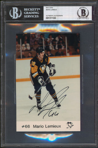 Penguins Mario Lemieux Authentic Signed 4x6 Photo Autographed BAS Slabbed