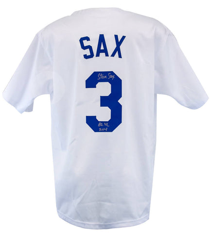 Steve Sax (DODGERS) Signed White Custom Baseball Jersey w/ROY - (SCHWARTZ COA)