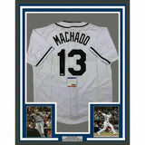 FRAMED Autographed/Signed MANNY MACHADO 33x42 San Diego White Jersey BAS COA #2