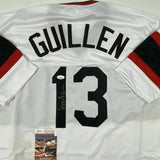 Autographed/Signed OZZIE GUILLEN Chicago Retro White Baseball Jersey JSA COA