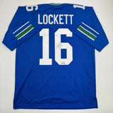 Autographed/Signed Tyler Lockett Seattle Blue Retro Football Jersey JSA COA