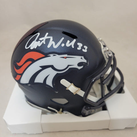 JAVONTE WILLIAMS SIGNED DENVER BRONCOS 2024 SPEED MINI HELMET BECKETT QR