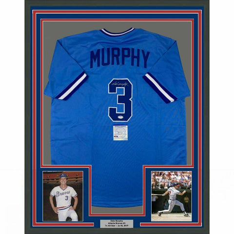 FRAMED Autographed/Signed DALE MURPHY 33x42 Atlanta Light Blue Jersey PSA COA