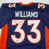 Autographed/Signed Javonte Williams Denver Blue Football Jersey Beckett BAS COA