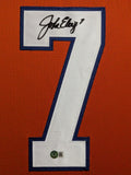 FRAMED IN SUEDE DENVER BRONCOS JOHN ELWAY AUTOGRAPHED SIGNED JERSEY BECKETT HOLO