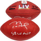 Tom Brady Autographed NFL Leather SB Logo Football SB LV MVP Fanatics AA0104061