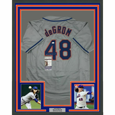 FRAMED Autographed/Signed JACOB DEGROM 33x42 New York Grey Jersey JSA COA Auto