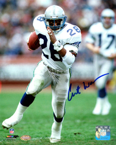 CURT WARNER AUTOGRAPHED 8X10 PHOTO SEATTLE SEAHAWKS MCS HOLO STOCK #124703