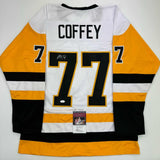 Autographed/Signed Paul Coffey Pittsburgh White Hockey Jersey JSA COA