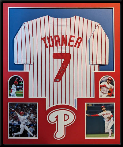 FRAMED PHILADELPHIA PHILLIES TREA TURNER AUTOGRAPHED SIGNED JERSEY BECKETT HOLO