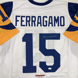 Autographed/Signed Vince Ferragamo Los Angeles LA White Football Jersey JSA COA