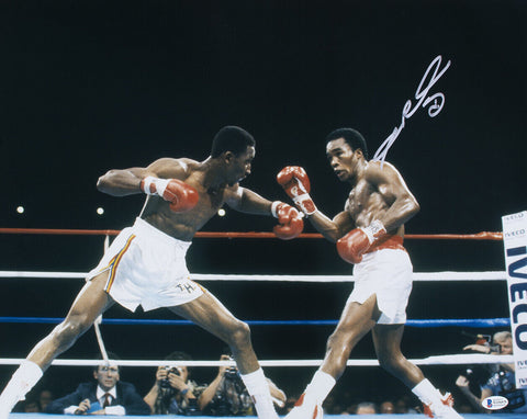 Sugar Ray Leonard Signed 16x20 Boxing Swing Photo BAS ITP